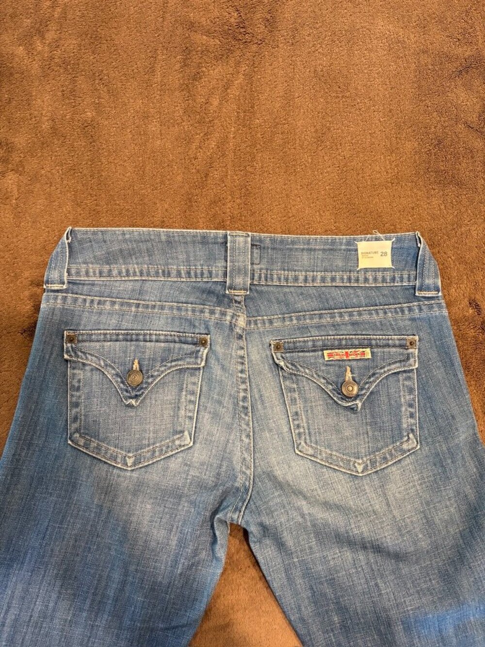 Hudson Signature Flap Pocket Bootcut Jeans Size 28 Medium Wash Long Inseam 33.5